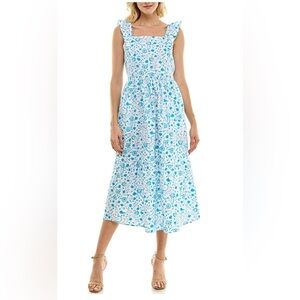 Draper James Blue and White Floral Midi Dress, Small